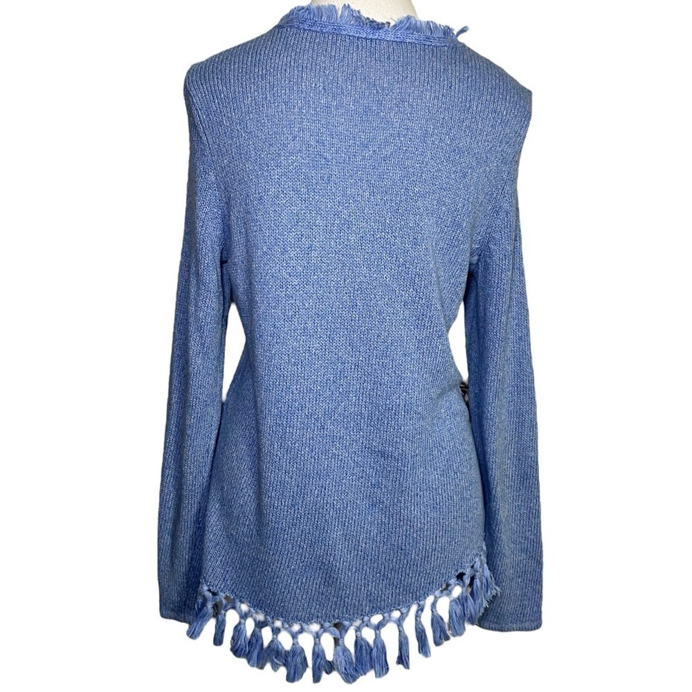 J. McGlaughlin Blue Loose Knit Long Sleeve Top with Tassels - Picture 2 of 12